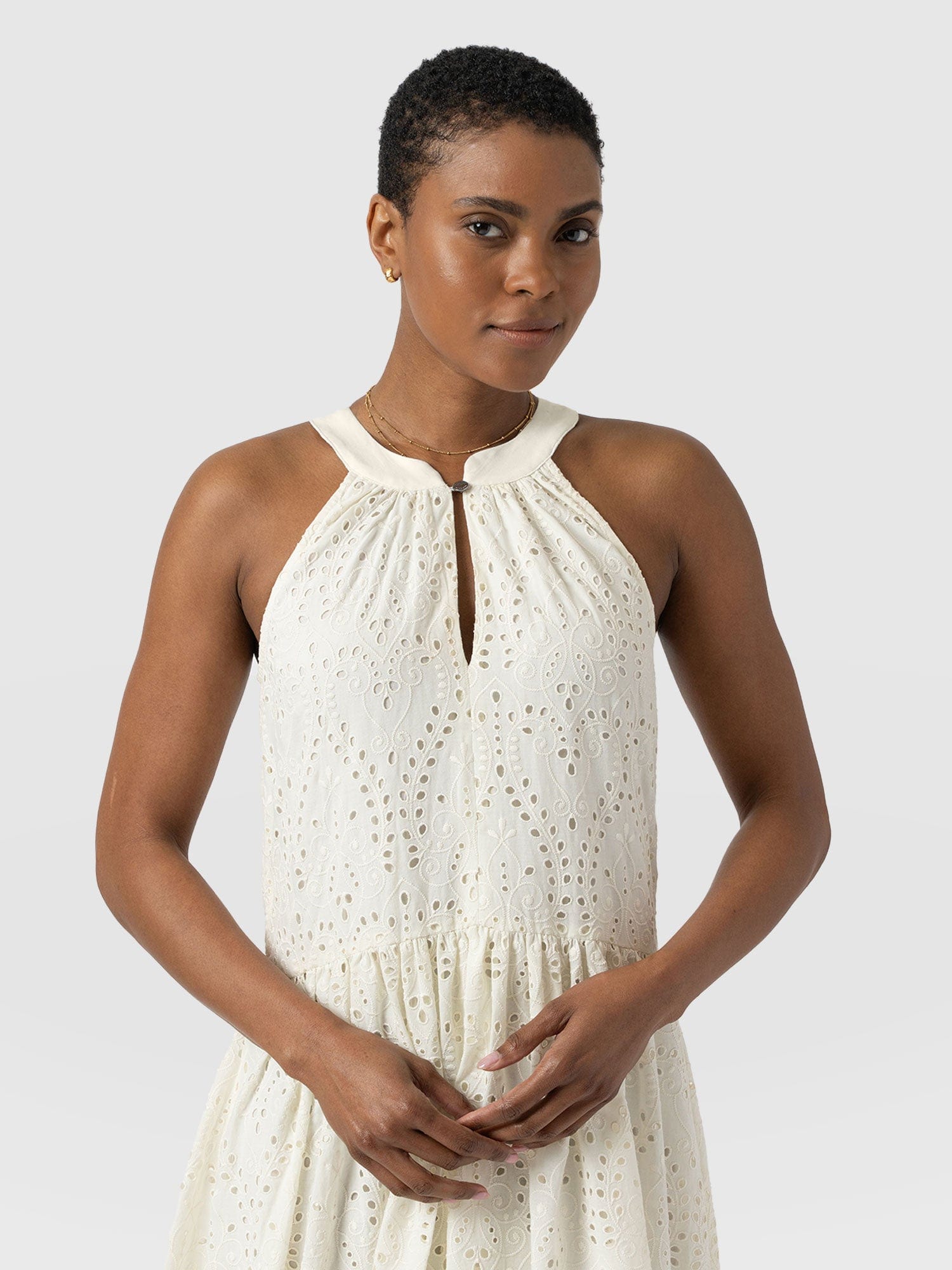 Zoey Halter Neck Dress - White Broderie